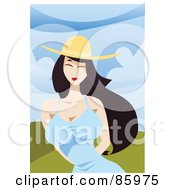 Royalty Free RF Clipart Illustration Of A Sexy Asian Woman Wearing A Sun Dress And Hat by mayawizard101
