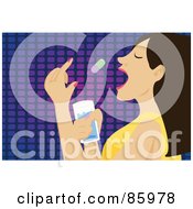 Caucasian Woman Holding A Glass Of Water And Tossing A Pill Into Her Mouth