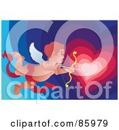 Royalty Free RF Clipart Illustration Of Cupid Aiming An Arrow Towards A Gradient Heart by mayawizard101