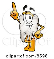 Clipart Picture Of A Tooth Mascot Cartoon Character Pointing Upwards