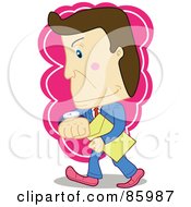 Royalty Free RF Clipart Illustration Of A Brunette Businessman Walking With A File And Glancing At His Watch by mayawizard101