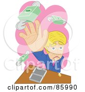 Grouchy Business Man Trying To Catch His Flying Money