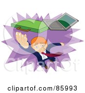 Red Haired Businessman Leaping To Grab His Laptop And Briefcase