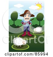 Poster, Art Print Of Farmer Watching Over His Sheep