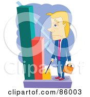 Poster, Art Print Of Blond Businessman Looking Grumpily At A Decreasing Bar Graph