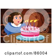 Poster, Art Print Of Chubby Woman Making A Wish And Blowing Out Her Birthday Cake Candles