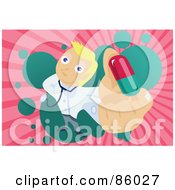 Royalty Free RF Clipart Illustration Of A Male Doctor Holding Up A Pill