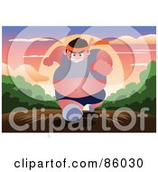 Royalty Free RF Clipart Illustration Of A Fat Man Running On A Path At Sunrise by mayawizard101