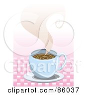 Blue Coffee Cup With Swirling Steam Over Pink