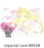 Royalty Free RF Clipart Illustration Of A Blond Cupid Looking At His Clock While Watching Over A Couple by mayawizard101