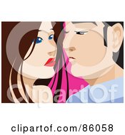 Royalty Free RF Clipart Illustration Of A Young Passionate Couple Leaning In For A Kiss