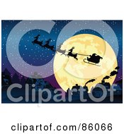 Poster, Art Print Of Santas Sleigh And Reindeer Silhouetted Against A Giant Full Moon