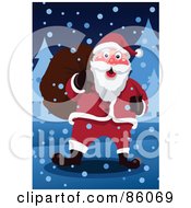 Poster, Art Print Of Santa Carrying A Sack And Walking Through The Snow