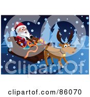 Poster, Art Print Of Reindeer And Santa In The Snow