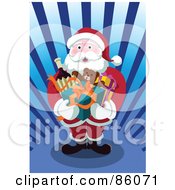 Royalty Free RF Clipart Illustration Of Santa Carrying Wine Gifts And Toys