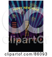 Poster, Art Print Of Happy New Year Greeting Wth Fireworks And City People