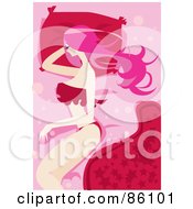 Poster, Art Print Of Pink Haired Woman Sleeping On A Red Pillow