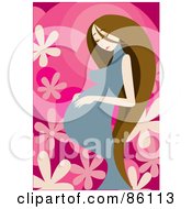 Poster, Art Print Of Pregnant Woman With Long Brunette Hair Touching Her Belly