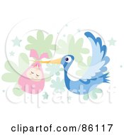 Poster, Art Print Of Bundled Baby Girl Being Delivered By A Blue Stork