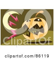 Poster, Art Print Of Barking Halloween Pumpkin Under A Crescent Moon