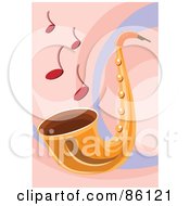 Poster, Art Print Of Red Notes Rising From A Golden Saxophone