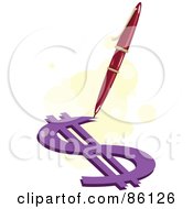 Royalty Free RF Clipart Illustration Of A Pen Drawing A Purple Dollar Symbol