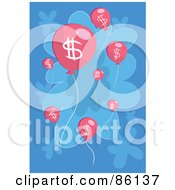 Poster, Art Print Of Pink Floating Dollar Symbol Balloons Over Blue