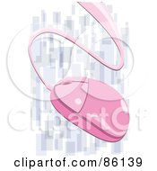 Royalty Free RF Clipart Illustration Of A Shiny Pink Corded Computer Mouse Over Purple And White