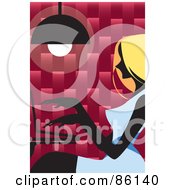 Poster, Art Print Of Blond Woman In A Blue Dress Working On A Laptop