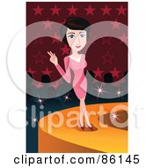 Poster, Art Print Of Female Model Posing In A Pink Dress At The End Of A Cat Walk