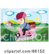 Royalty Free RF Clipart Illustration Of A Mail Man Riding A Pink Scooter
