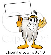 Clipart Picture Of A Tooth Mascot Cartoon Character Holding A Blank Sign