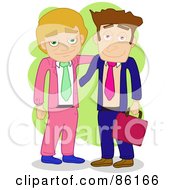 Royalty Free RF Clipart Illustration Of Two Caucasian Business Men Partners Standing Together