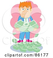 Royalty Free RF Clipart Illustration Of A Red Haired Businessman Standing On And Holding Cash by mayawizard101