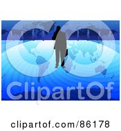 Royalty Free RF Clipart Illustration Of A Silhouetted Businessman Standing Over A Lined Atlas