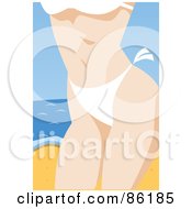 Royalty Free RF Clipart Illustration Of A Closeup Of A Womans Torso In A White Bikini On A Beach