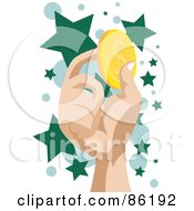 Poster, Art Print Of Hand Holding Up A Golden Coin Over Green Stars