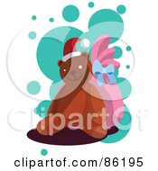 Poster, Art Print Of Christmas Teddy Bear Wearing A Santa Hat And Propped Against A Pink Sack