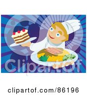 Poster, Art Print Of Happy Chef Serving A Meal And Dessert