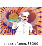 Royalty Free RF Clipart Illustration Of A Male Chef Presenting A Hot Cooked Turkey