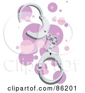 Royalty Free RF Clipart Illustration Of A Pair Of Cuffs Over Purple Circles by mayawizard101