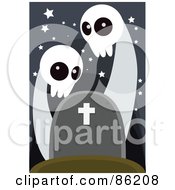 Poster, Art Print Of Two Spooky Ghosts Over A Headstone