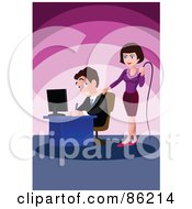 Poster, Art Print Of Tough Businesswoman Holding A Whip And Standing Behind A Male Employee