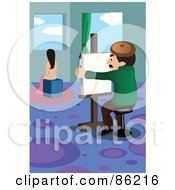 Poster, Art Print Of Male Artist Painting A Nude Model On A Canvas