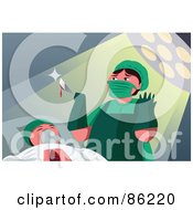 Poster, Art Print Of Surgeon In Green Scrubs Holding A Dripping Scalpel