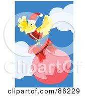 Poster, Art Print Of Yellow Christmas Bird Flying Away With A Sack
