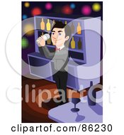 Poster, Art Print Of Happy Bartender Mixing A Drink In A Tumbler