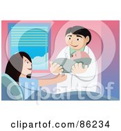 Royalty Free RF Clipart Illustration Of A Male Doctor Presenting A Mother With Her New Child by mayawizard101