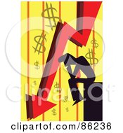 Royalty Free RF Clipart Illustration Of A Silhouetted Businessman Pouting Over Bankruptcy