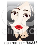 Poster, Art Print Of Womans Face Framed With Black Hair And Red Lips